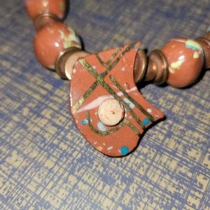 Vintage handpainted statement art boho necklace